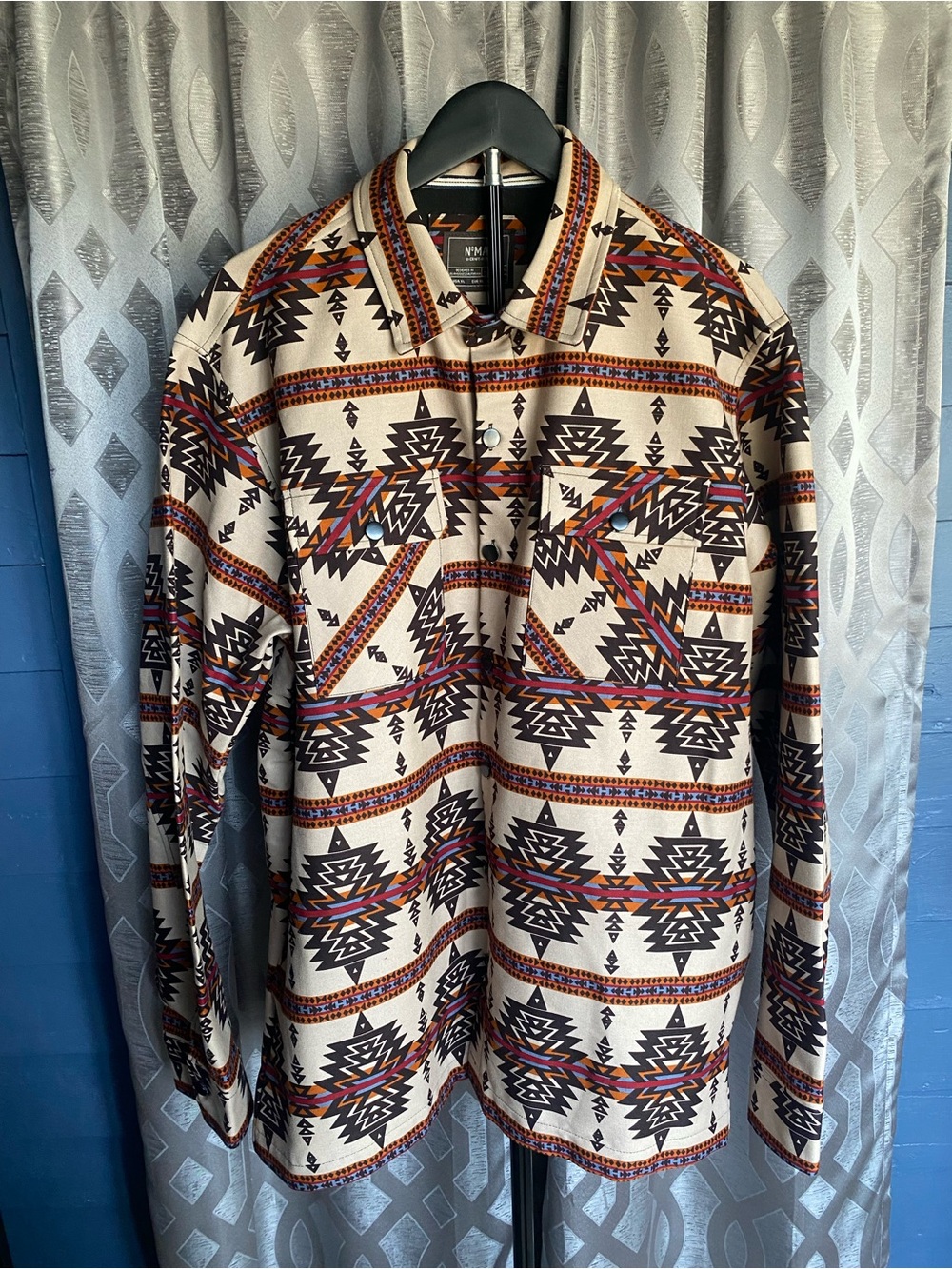 Nomad by Craft + Flow Men’s XL Southwestern Aztec Print Shacket Cream Cowboycore